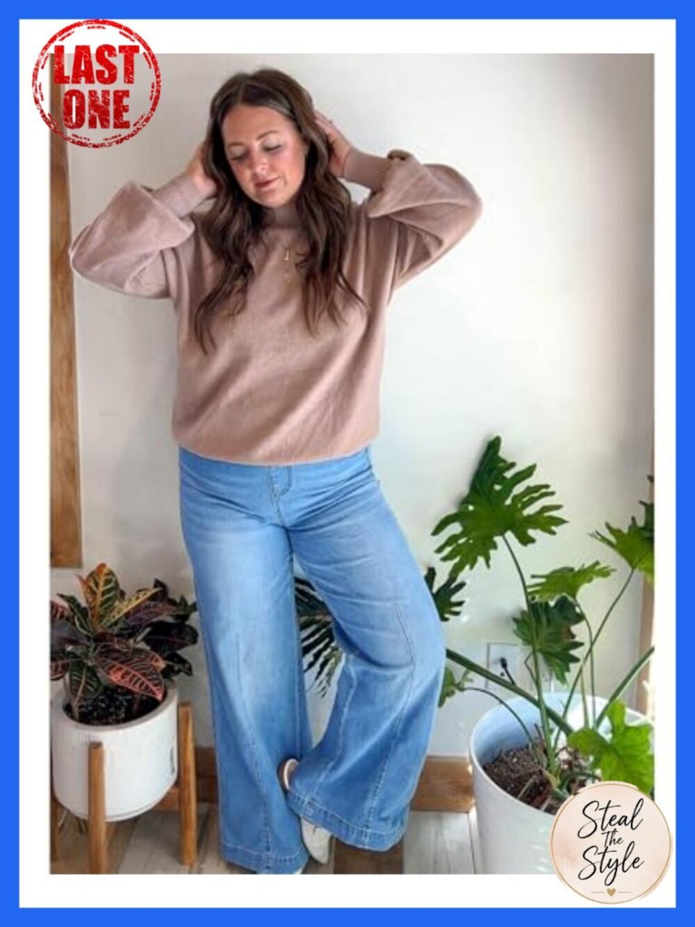 Wide Leg Jeans High Rise Pull On Elastic Waist Denim Pants Tummy Control 30" - Picture 4 of 6